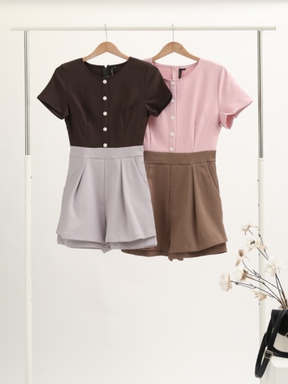 Two Tone Colour With Front Breasted Button Jumpsuit 14941