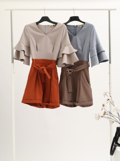 Layered Circular Flounce Two Tone Jumpsuit 14966