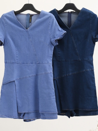 Denim V Neck Skirt Pants Jumpsuit 16522