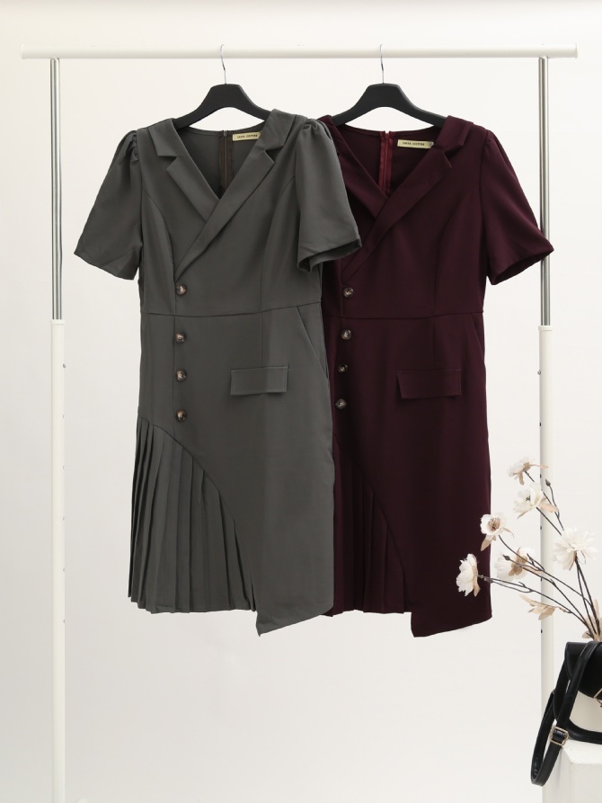 Formal Wrap With Side Pleated Dress 16553