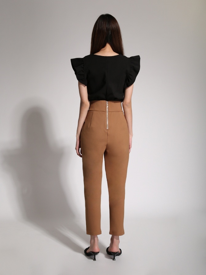 High Waist Decorative Button Long Pants 20056
