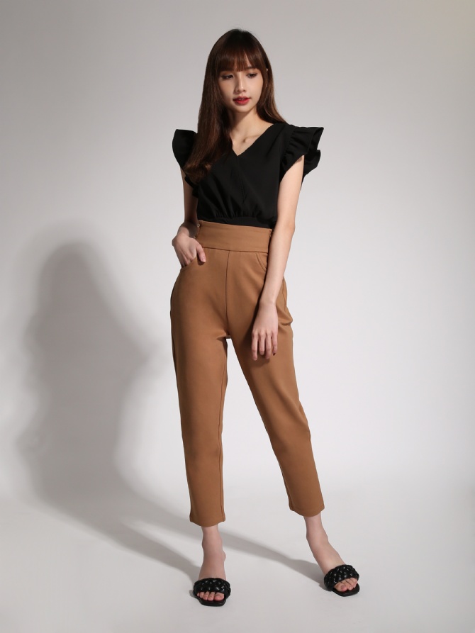High Waist Decorative Button Long Pants 20056