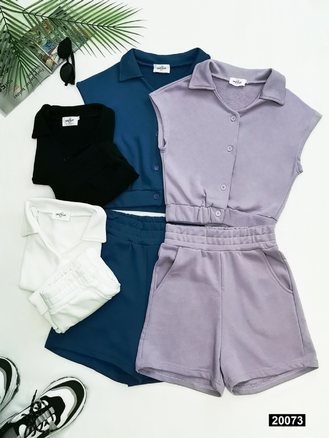 Sleeveless Collar Front Button Set 20073