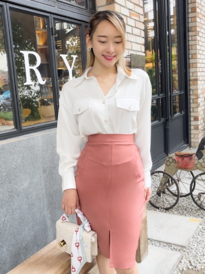 Collar Fake Pocket Front Button Long Sleeve Top 20221