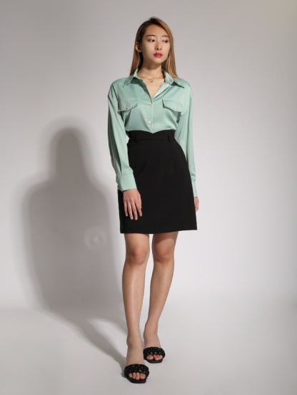 Collar Fake Pocket Front Button Long Sleeve Top 20221