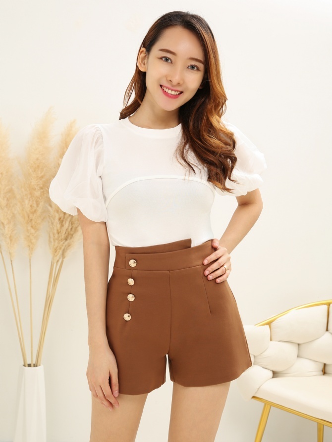 Side Breasted Button Short Pants 15759