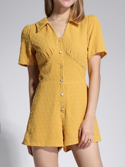 Polka Dot Collar Front Button Jumpsuit 20369