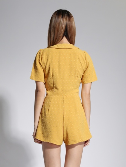 Polka Dot Collar Front Button Jumpsuit 20369