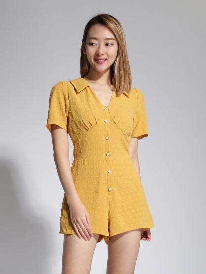 Polka Dot Collar Front Button Jumpsuit 20369