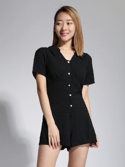 Polka Dot Collar Front Button Jumpsuit 20369