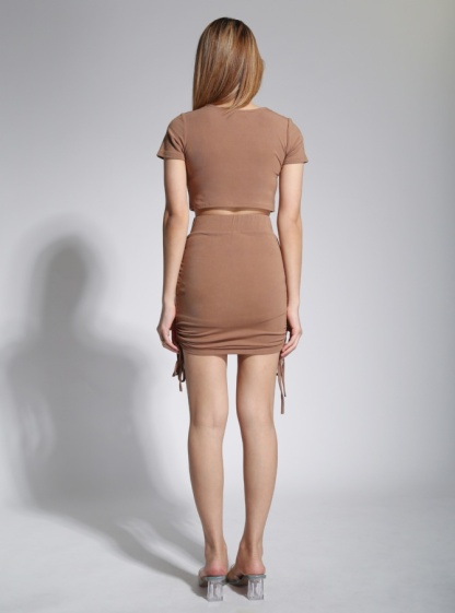 Square Neckline Short Sleeve Top And Drawstring Skirt 20425