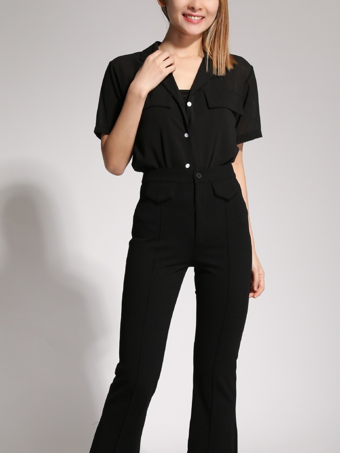 High Waist Front Button And Pocket Long Pant 20432