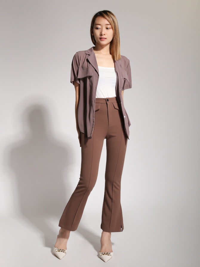 High Waist Front Button And Pocket Long Pant 20432