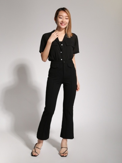 High Waist Front Button And Pocket Long Pant 20432