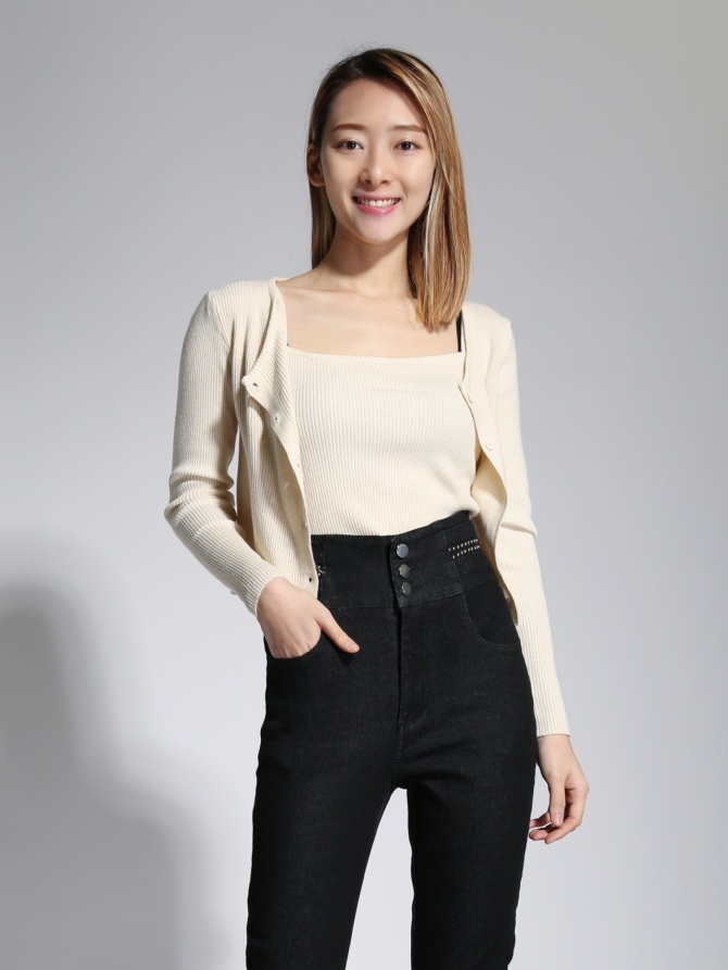 Knitted Two Piece Singlet With Outer Long Sleeve Set 20400