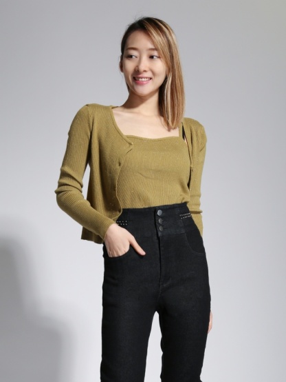 Knitted Two Piece Singlet With Outer Long Sleeve Set 20400