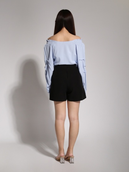 V Neck Shoulder Stretchable With Sleeve Pleated Blouse 20446