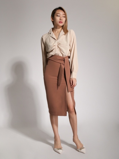 Side Strap Tie Up Long Skirt 20452