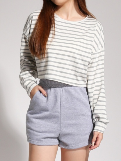 Stripe Top With Basic Side Pocket Short Pants 20458