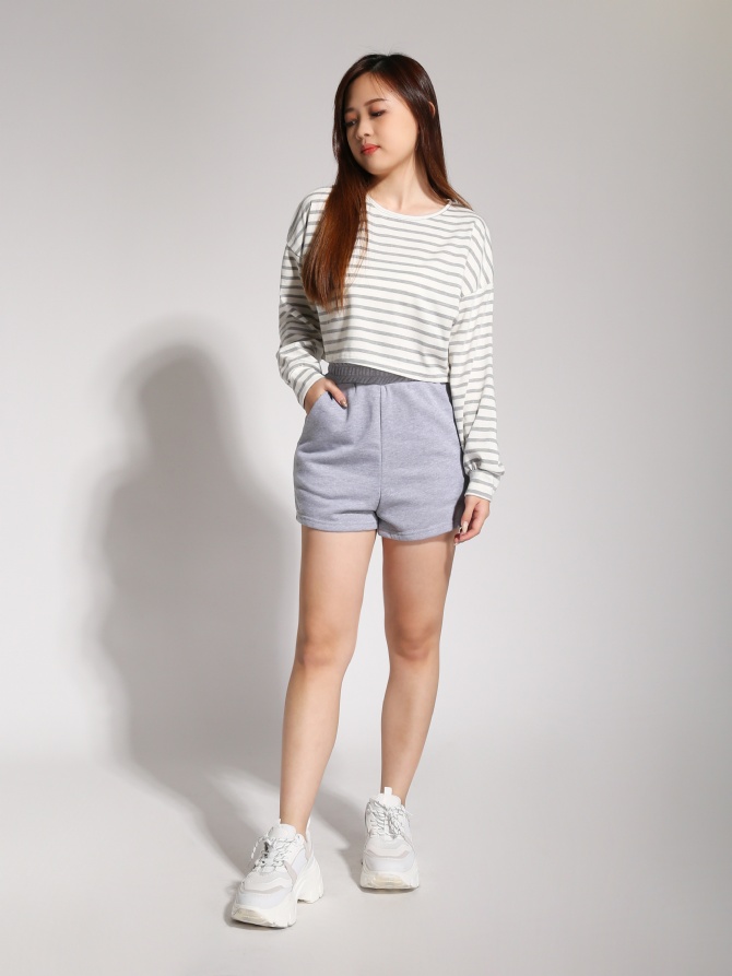 Stripe Top With Basic Side Pocket Short Pants 20458
