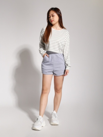 Stripe Top With Basic Side Pocket Short Pants 20458