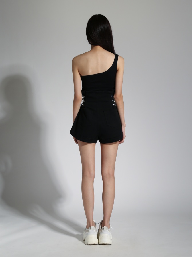 Denim High Waist Side Tie Up Short Pants 23372