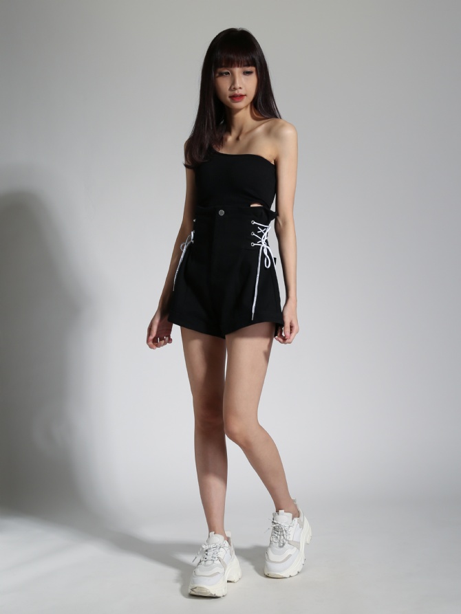 Denim High Waist Side Tie Up Short Pants 23372