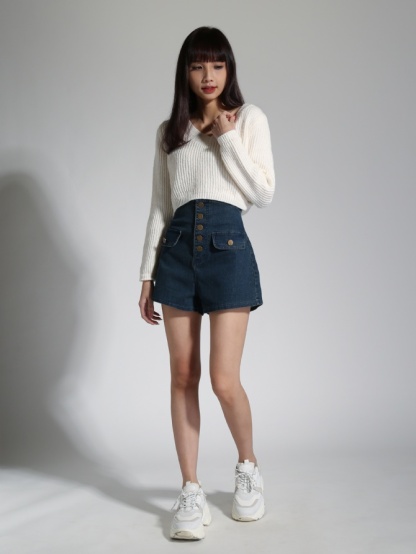 High Waist Front Breasted Button Short Pants 23373