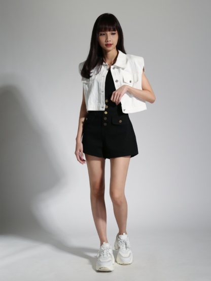 High Waist Front Breasted Button Short Pants 23373