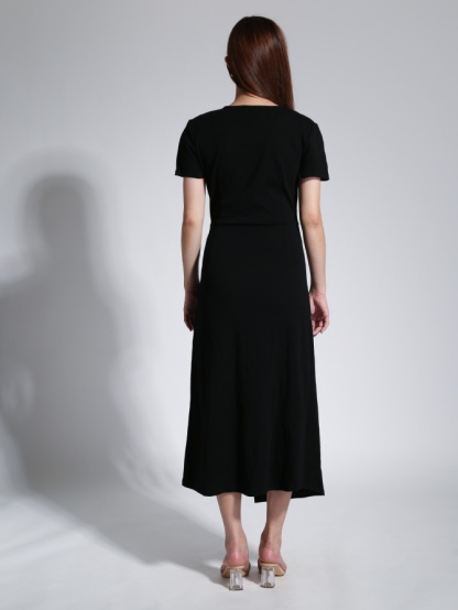 Fake Two Piece Decorative Chain With Pleated An Split Dress 23359