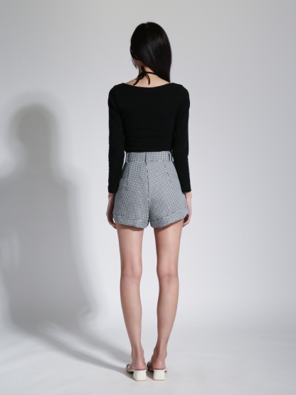 Long Sleeve Small V With Pleated With Strap Top 23333