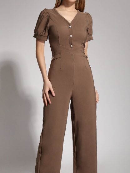 V Neck Front Button Jumpsuit 20516