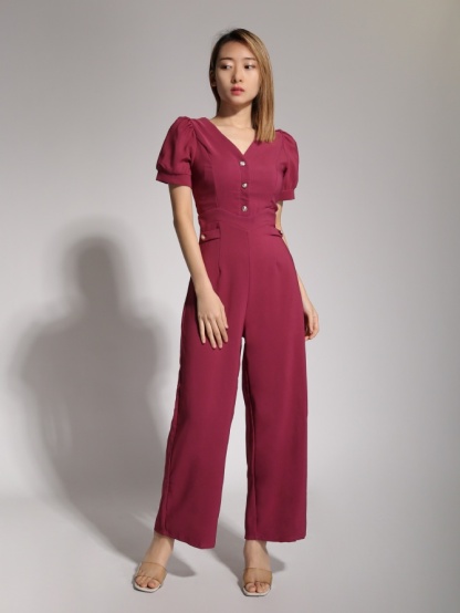 V Neck Front Button Jumpsuit 20516