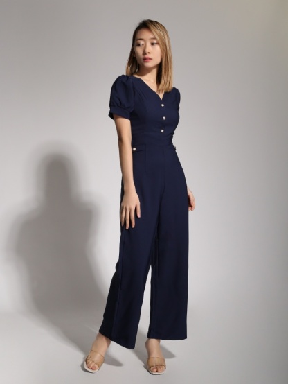 V Neck Front Button Jumpsuit 20516
