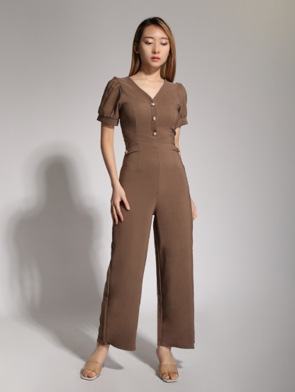 V Neck Front Button Jumpsuit 20516