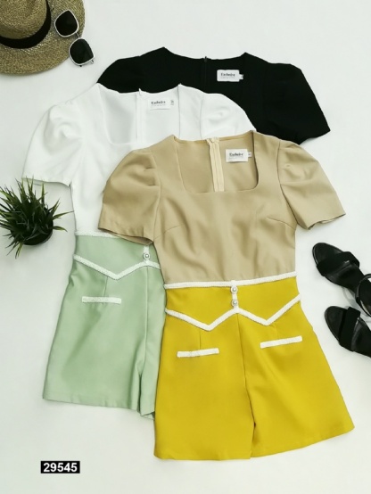 Two Tone Square Neck With Fake Pocket Jumpsuit 20545