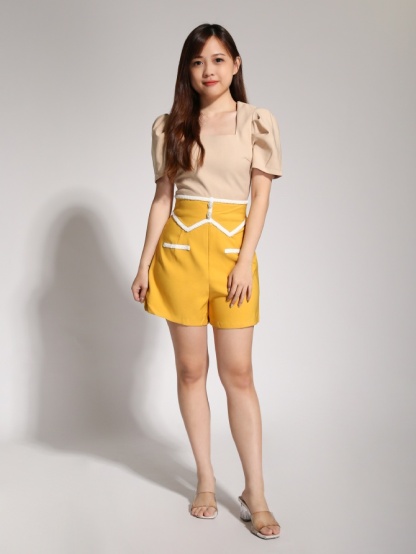 Two Tone Square Neck With Fake Pocket Jumpsuit 20545
