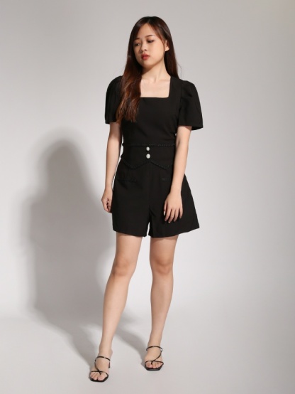 Two Tone Square Neck With Fake Pocket Jumpsuit 20545