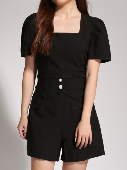Two Tone Square Neck With Fake Pocket Jumpsuit 20545