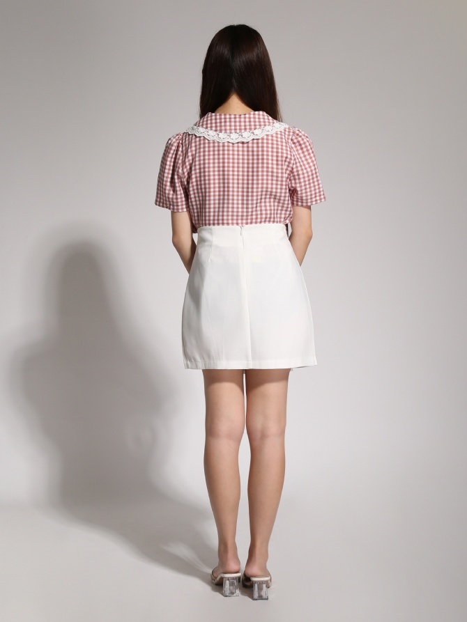 Checker Front Button Collar Top 20553