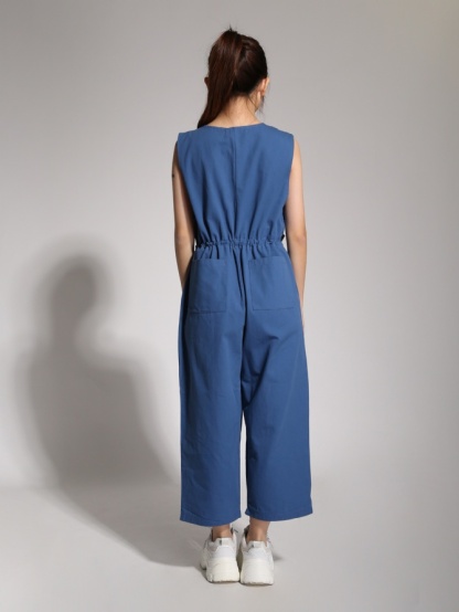 Sleeveless Front Button Waist Drawstring Jumpsuit 20563