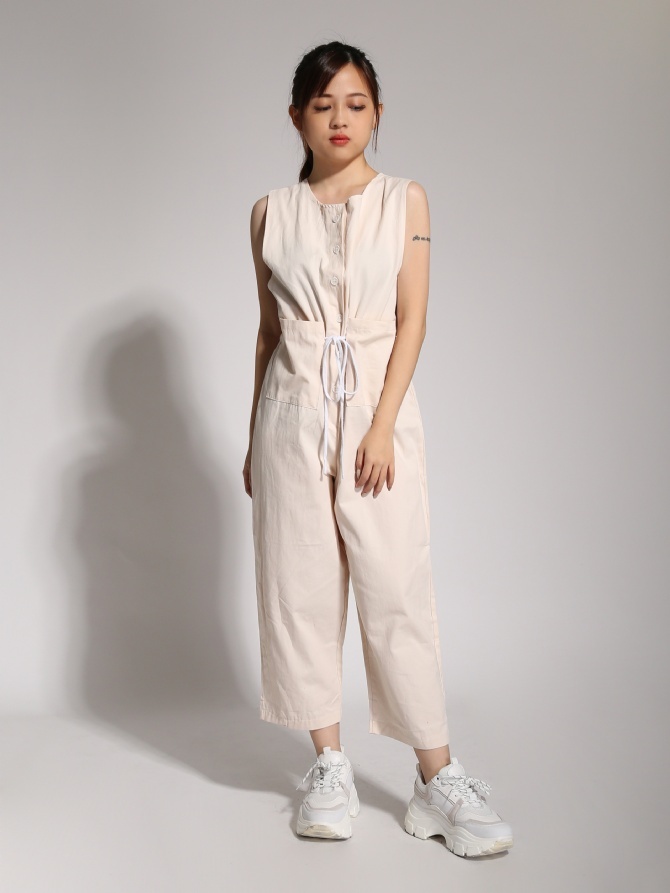 Sleeveless Front Button Waist Drawstring Jumpsuit 20563