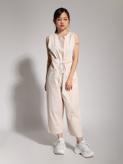 Sleeveless Front Button Waist Drawstring Jumpsuit 20563