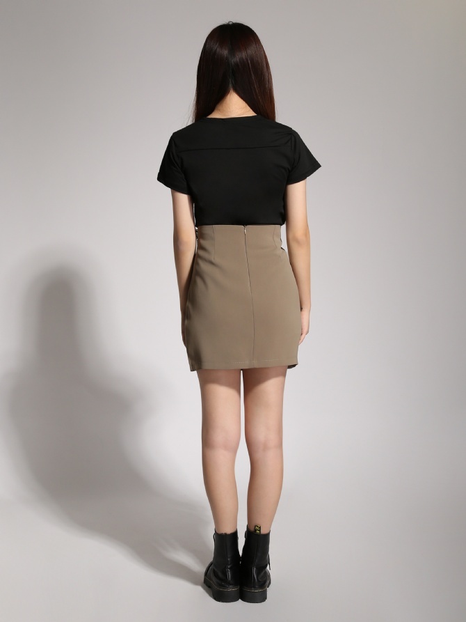 High Waist Side Decorative Chain Wrap Skirt 20594