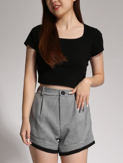 High Waist Checker Short Pants 20602