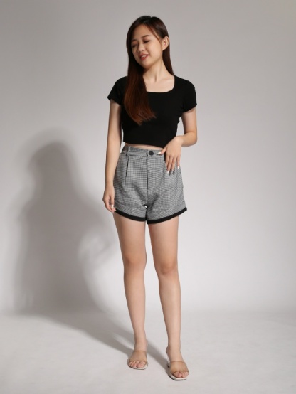 High Waist Checker Short Pants 20602