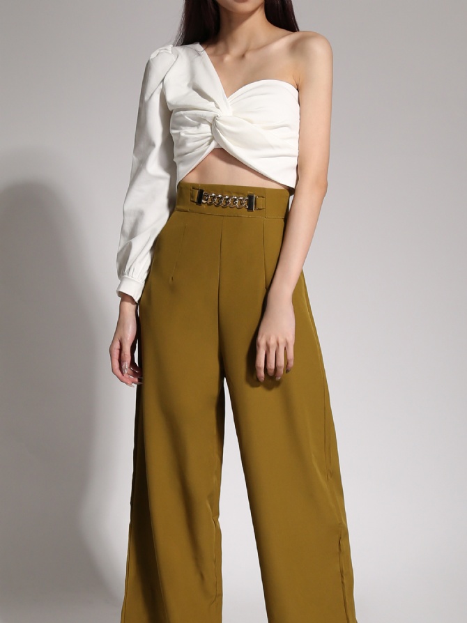 Middle Twist Without Sleeve One Side Long Sleeve Top 20687