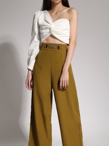 Middle Twist Without Sleeve One Side Long Sleeve Top 20687