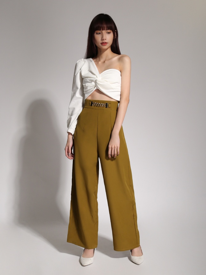 Middle Twist Without Sleeve One Side Long Sleeve Top 20687