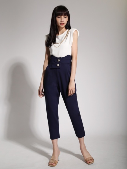 Front Decorative Button Long Pants 20336